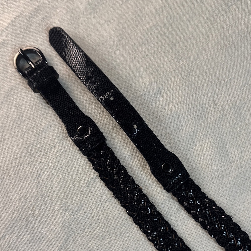 Elegant Black Braided Belt with Black Glitter Look. - Picture 1 of 8
